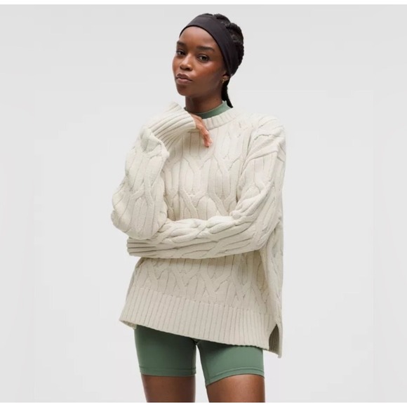 Lululemon Sweaters - Lululemon Cable-Knit Oversized Crewneck Sweater Size XL Bone White LW3HQYS NWT